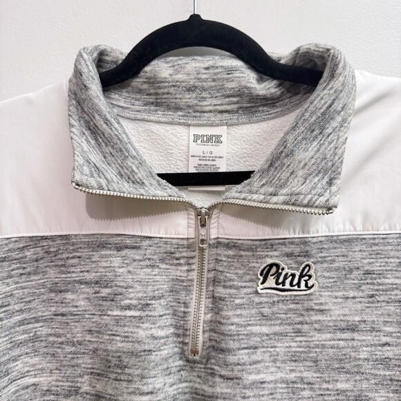 Pink Victoria's Secret Grey Pullover Long Sleeve Sweater 1/4 Zip Women's Large - Picture 2 of 6